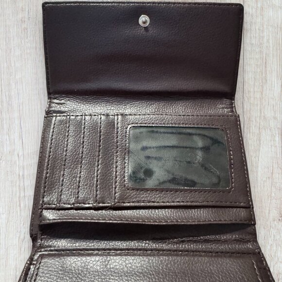 Coach Signature Canvas & Leather Trifold Wallet Brown Logo Print - Picture 3 of 7